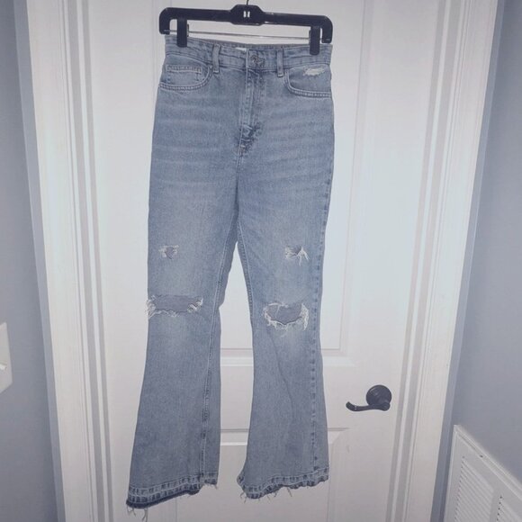 Denim Co. Flared Leg Bootcut Boot Cut Frayed Edge Vented Slit Ankle Jeans Pants - Picture 1 of 3